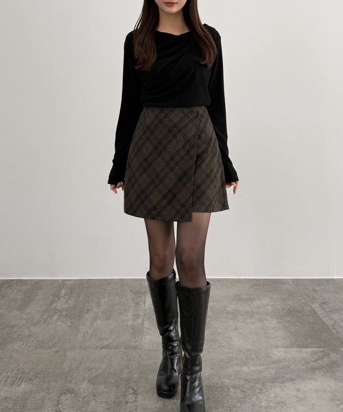 CENEA(セネア)の「ウールライクチェックスカパン(スカート・レディース・ブラウン/チャコール/ネイビー・LARGE/MEDIUM/SMALL)」の6枚目の写真