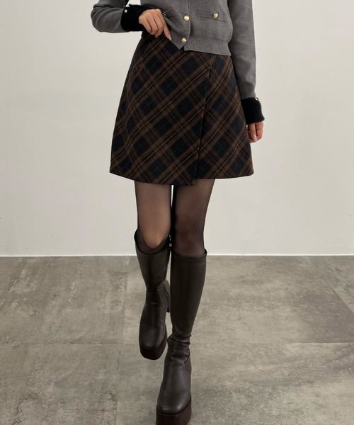 CENEA(セネア)の「ウールライクチェックスカパン(スカート・レディース・ブラウン/チャコール/ネイビー・LARGE/MEDIUM/SMALL)」の8枚目の写真