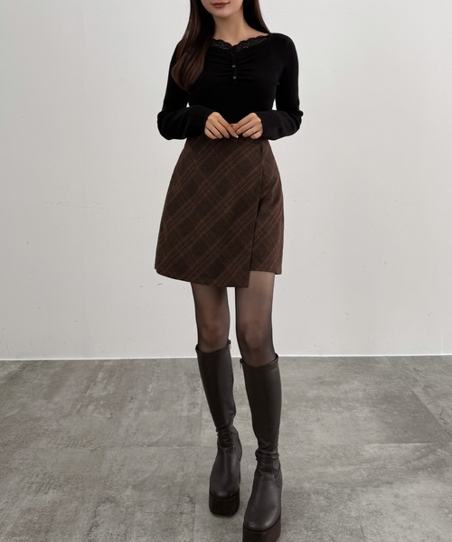 CENEA(セネア)の「ウールライクチェックスカパン(スカート・レディース・ブラウン/チャコール/ネイビー・LARGE/MEDIUM/SMALL)」の12枚目の写真