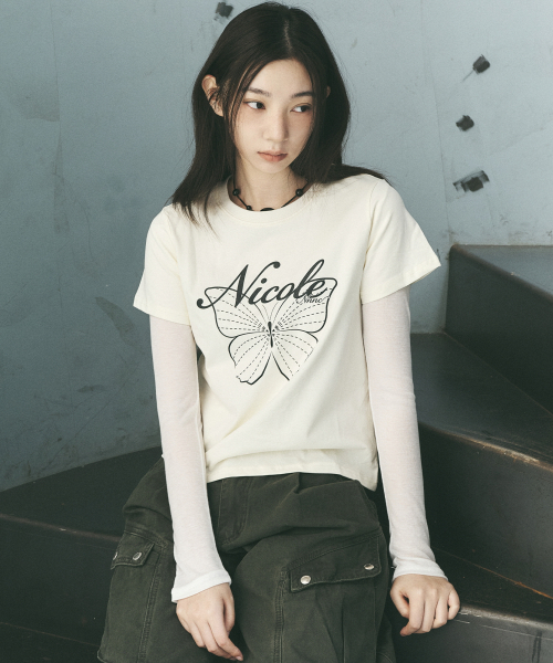 NICK&NICOLE（ニックアンドニコール）の「NICOLE BUTTERFLY SLIM TOP_CREAM CHARCOAL（Tシャツ/カットソー・レディース・その他・FREE）」の5枚目の写真