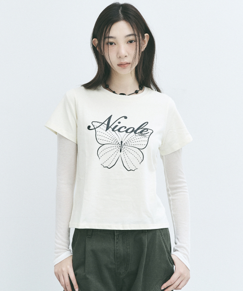 NICK&NICOLE（ニックアンドニコール）の「NICOLE BUTTERFLY SLIM TOP_CREAM CHARCOAL（Tシャツ/カットソー・レディース・その他・FREE）」の4枚目の写真