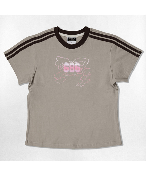 NOTUSUAL(ノットユージュアル)の「リキッドリボンセミクロップ半袖Tシャツ6色(Tシャツ/カットソー・レディース・ネイビー/ホワイト/ピンク/ホワイト×グリーン/スカイブルー/ライトブラウン・1(S))」の3枚目の写真
