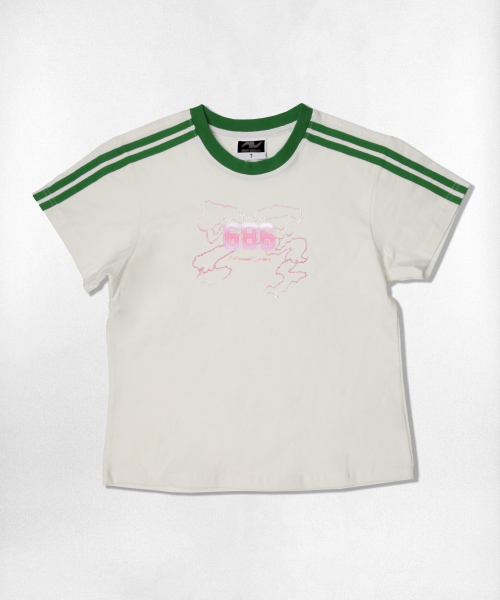 NOTUSUAL(ノットユージュアル)の「リキッドリボンセミクロップ半袖Tシャツ6色(Tシャツ/カットソー・レディース・ネイビー/ホワイト/ピンク/ホワイト×グリーン/スカイブルー/ライトブラウン・1(S))」の7枚目の写真