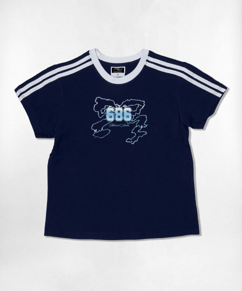 NOTUSUAL(ノットユージュアル)の「リキッドリボンセミクロップ半袖Tシャツ6色(Tシャツ/カットソー・レディース・ネイビー/ホワイト/ピンク/ホワイト×グリーン/スカイブルー/ライトブラウン・1(S))」の8枚目の写真