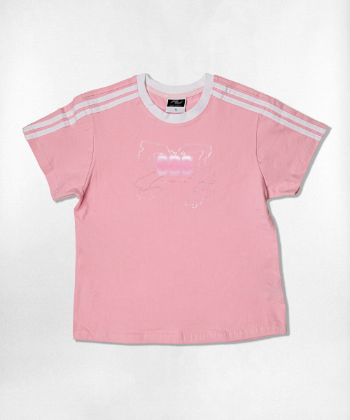 NOTUSUAL(ノットユージュアル)の「リキッドリボンセミクロップ半袖Tシャツ6色(Tシャツ/カットソー・レディース・ネイビー/ホワイト/ピンク/ホワイト×グリーン/スカイブルー/ライトブラウン・1(S))」の10枚目の写真