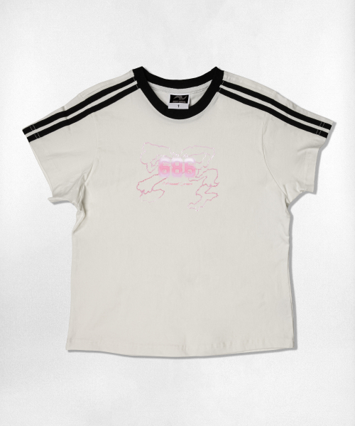 NOTUSUAL(ノットユージュアル)の「リキッドリボンセミクロップ半袖Tシャツ6色(Tシャツ/カットソー・レディース・ネイビー/ホワイト/ピンク/ホワイト×グリーン/スカイブルー/ライトブラウン・1(S))」の11枚目の写真