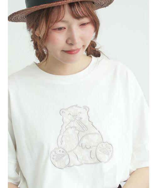 Samansa Mos2（サマンサ モスモス）の「【メルヘン×Samansa Mos2】レース貼りTシャツ（Tシャツ/カットソー・レディース・チャコールグレー/ブルー/オフホワイト・F）」の2枚目の写真