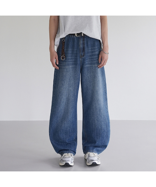 GCLIP(ジクリップ)の「ブルーバンディングリネンライクセミワイドデニムパンツ(デニムパンツ・メンズ・ブルー・LARGE/X-LARGE)」の1枚目の写真
