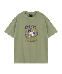 フラワーガーデンパピー ピグメントオーバーサイズ半袖Tシャツ(クロップ付き)