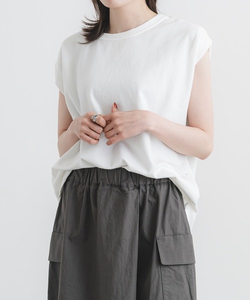 quadro（クオドロ）の「甘撚りスーパーインレイ ノースリーブ（Tシャツ/カットソー・レディース・オフホワイト/ライトグレー/ネイビー/グレー・FREE）」の2枚目の写真