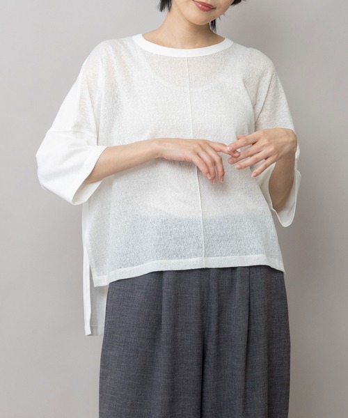 Munich（ミューニック）の「コットンレーシージャガード×ジャージ ワイドTシャツ（Tシャツ/カットソー・レディース・ネイビー/ブラック/ホワイト・FREE）」の2枚目の写真