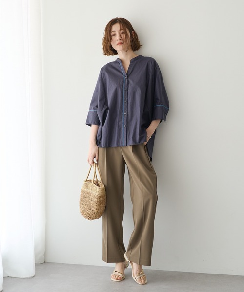YECCA VECCA(イェッカヴェッカ)の「ペーパータッチドルマンシャツ(シャツ/ブラウス・レディース・ブルー/オフホワイト/ネイビー・FREE)」の13枚目の写真
