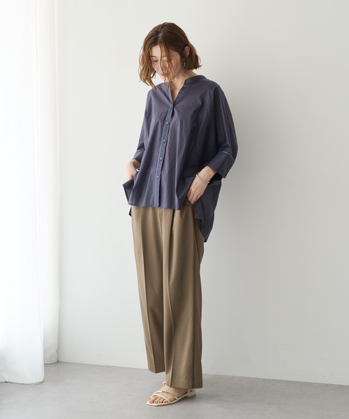 YECCA VECCA(イェッカヴェッカ)の「ペーパータッチドルマンシャツ(シャツ/ブラウス・レディース・ブルー/オフホワイト/ネイビー・FREE)」の12枚目の写真
