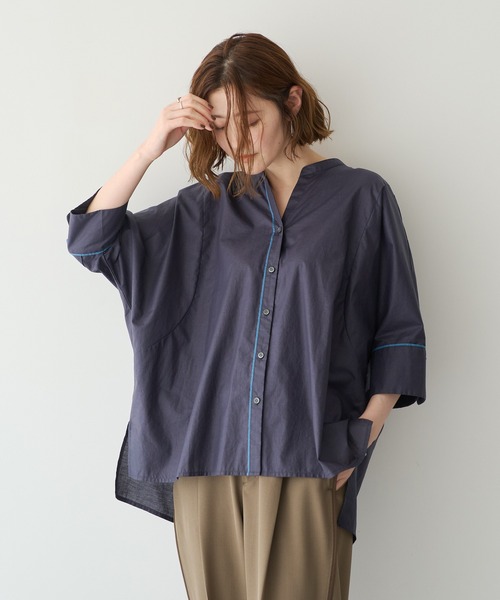 YECCA VECCA(イェッカヴェッカ)の「ペーパータッチドルマンシャツ(シャツ/ブラウス・レディース・ブルー/オフホワイト/ネイビー・FREE)」の21枚目の写真