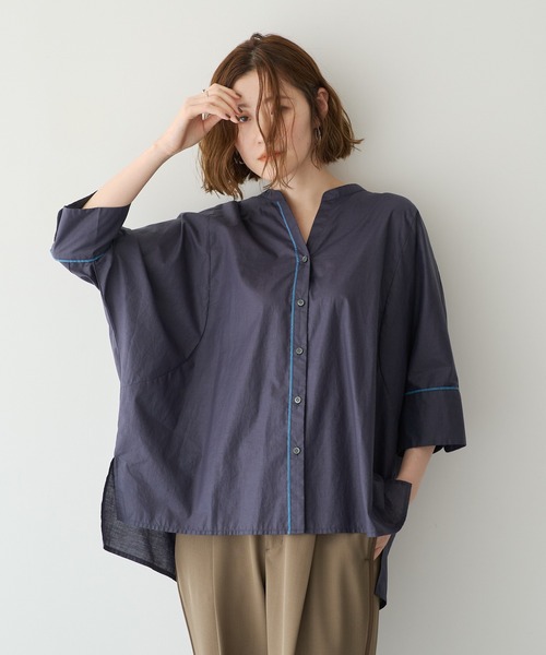 YECCA VECCA(イェッカヴェッカ)の「ペーパータッチドルマンシャツ(シャツ/ブラウス・レディース・ブルー/オフホワイト/ネイビー・FREE)」の20枚目の写真