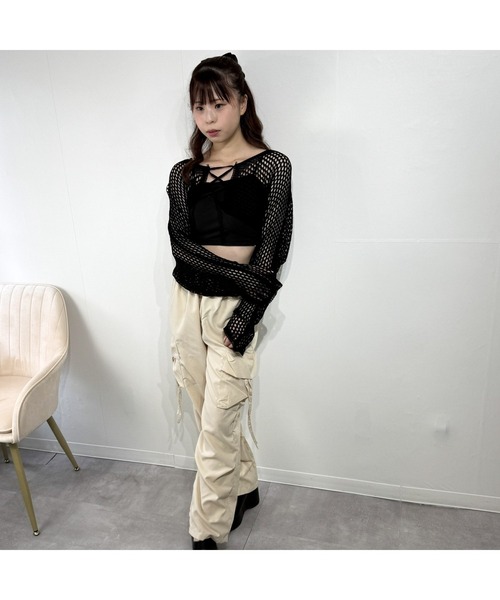 marcydorn（マーシードルン）の「メッシュ編みデザインショート丈長袖ニット（ニット/セーター・レディース・ホワイト/ブラック・ONE SIZE）」の14枚目の写真