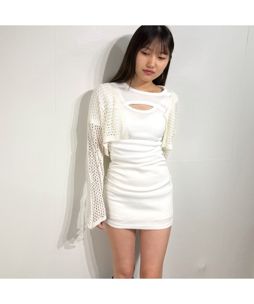 marcydorn（マーシードルン）の「メッシュ編みデザインショート丈長袖ニット（ニット/セーター・レディース・ホワイト/ブラック・ONE SIZE）」の22枚目の写真