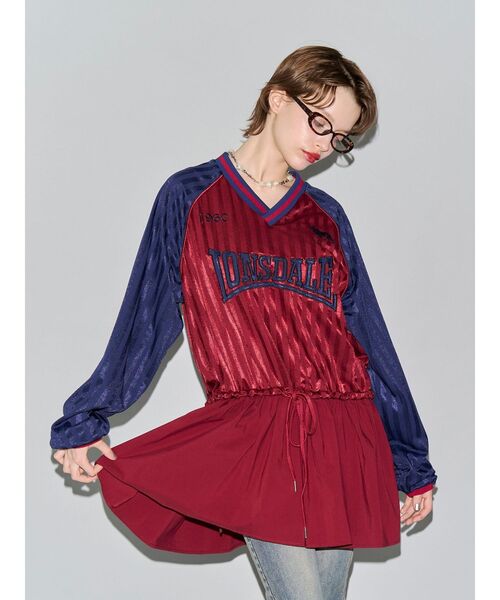 jouetie（ジュエティ）の「【LONSDALE×jouetie】Vネックチュニックワンピース（ワンピース・レディース・ボルドー/アイボリー/ブラック・FREE）」の20枚目の写真