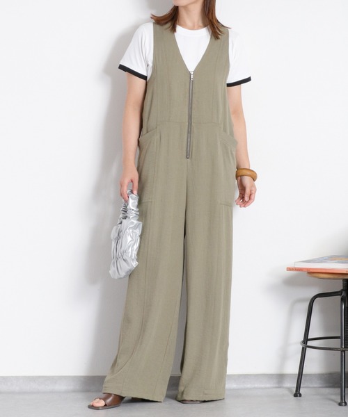 cepo(セポ)の「〈セットアップ対応〉LINENミックス サロペット(サロペット/オーバーオール・レディース・オリーブ/チャコール・M)」の1枚目の写真