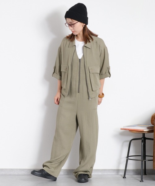 cepo(セポ)の「〈セットアップ対応〉LINENミックス サロペット(サロペット/オーバーオール・レディース・オリーブ/チャコール・M)」の5枚目の写真