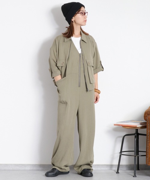 cepo(セポ)の「〈セットアップ対応〉LINENミックス サロペット(サロペット/オーバーオール・レディース・オリーブ/チャコール・M)」の3枚目の写真