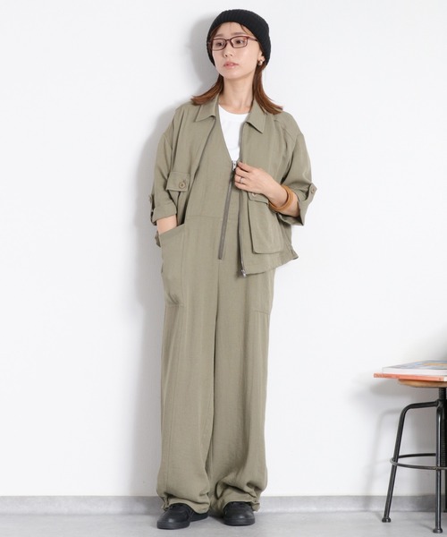 cepo(セポ)の「〈セットアップ対応〉LINENミックス サロペット(サロペット/オーバーオール・レディース・オリーブ/チャコール・M)」の4枚目の写真
