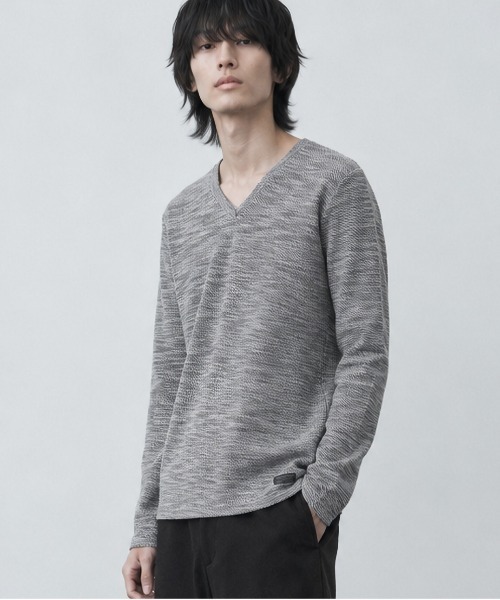 NO WAY(ノーウェイ)の「/Bd/スラブ編み Vネック長袖カットソー(Tシャツ/カットソー・メンズ・その他/グレー系/ブラック系/ワイン系・LARGE/MEDIUM)」の2枚目の写真