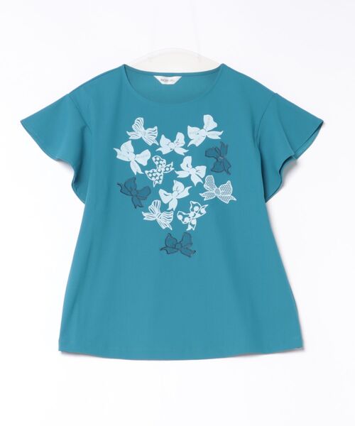 INGEBORG(インゲボルグ)の「リボンワンポイントpt.フリルスリーブカットソー(Tシャツ/カットソー・レディース・ブルー/ブラック/ホワイト/グレイッシュベージュ・MEDIUM)」の4枚目の写真