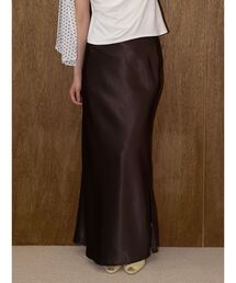 LAGUNAMOON | スリットサテンナロースカート 【夏服】【オフィスカジュアル】【マシンウォッシャブル】【接触冷感】(スカート)