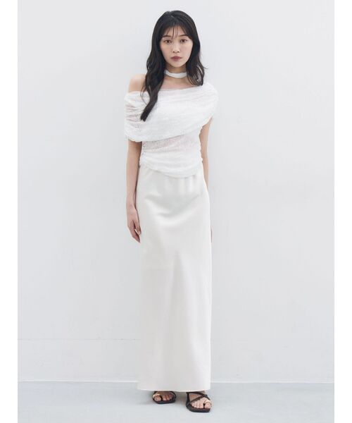 LAGUNAMOON(ラグナムーン)の「スリットサテンナロースカート 【夏服】【オフィスカジュアル】【マシンウォッシャブル】【接触冷感】(スカート・レディース・アイボリー/ブラウン・MEDIUM/SMALL)」の18枚目の写真
