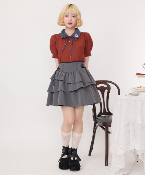 axes femme POETIQUE(アクシーズファムポエティック)の「イレヘムティアードミニスカート(スカート・レディース・グレー/ブラウン/ワイン・MEDIUM)」の7枚目の写真