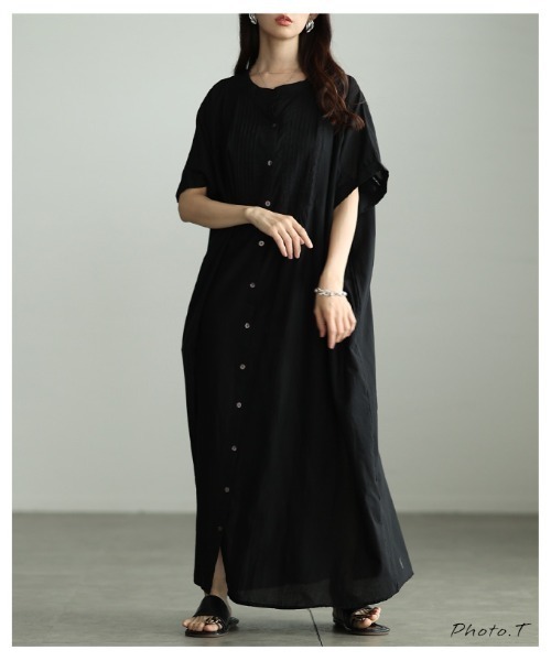 Sawa a la mode(サワアラモード)の「ピンタックインド綿ワンピース(シャツワンピース・レディース・ブラック・FREE)」の4枚目の写真