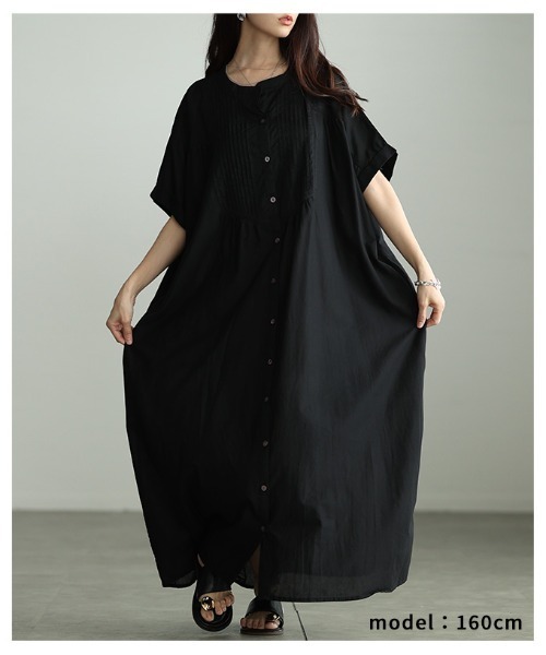Sawa a la mode(サワアラモード)の「ピンタックインド綿ワンピース(シャツワンピース・レディース・ブラック・FREE)」の7枚目の写真