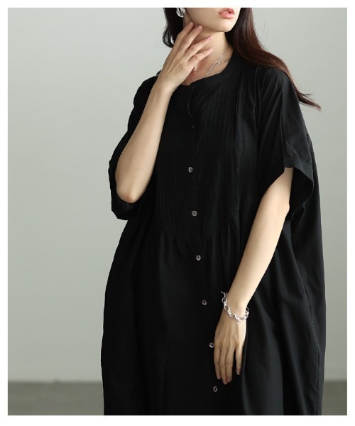 Sawa a la mode(サワアラモード)の「ピンタックインド綿ワンピース(シャツワンピース・レディース・ブラック・FREE)」の8枚目の写真