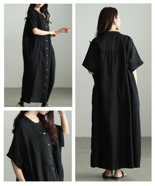 Sawa a la mode(サワアラモード)の「ピンタックインド綿ワンピース(シャツワンピース・レディース・ブラック・FREE)」の17枚目の写真