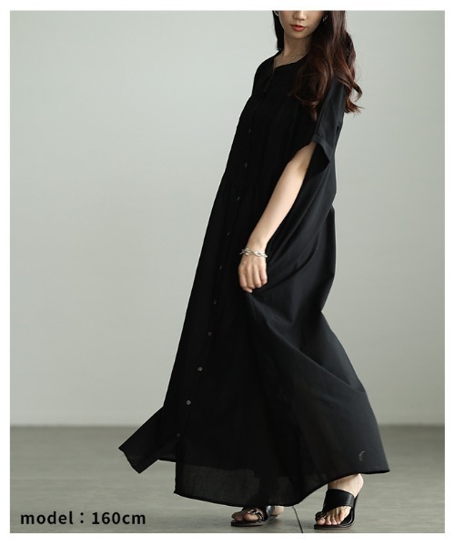 Sawa a la mode(サワアラモード)の「ピンタックインド綿ワンピース(シャツワンピース・レディース・ブラック・FREE)」の18枚目の写真