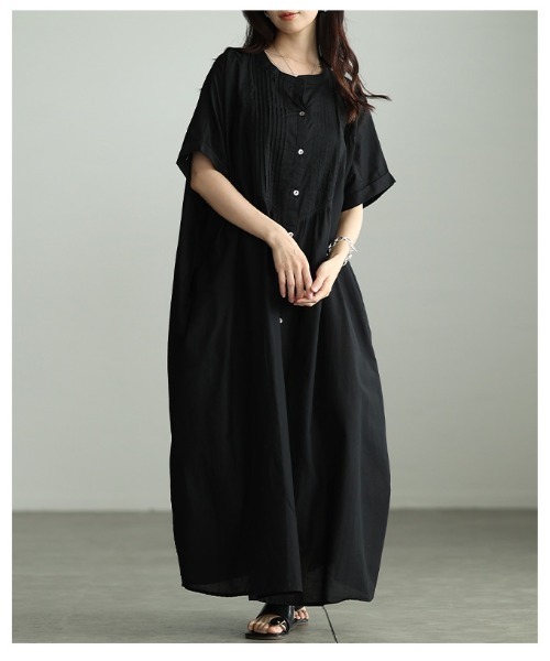 Sawa a la mode(サワアラモード)の「ピンタックインド綿ワンピース(シャツワンピース・レディース・ブラック・FREE)」の21枚目の写真