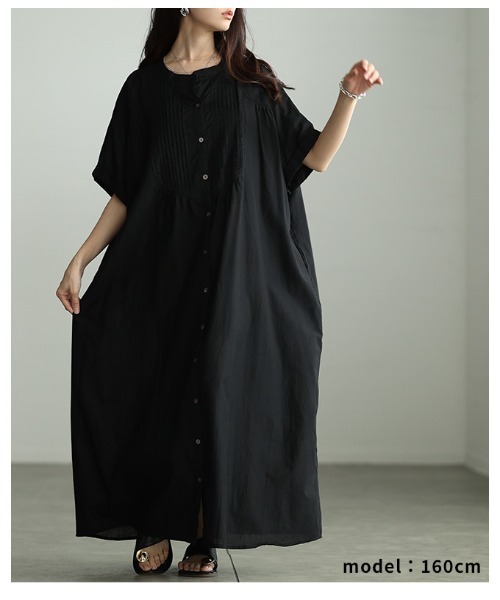 Sawa a la mode(サワアラモード)の「ピンタックインド綿ワンピース(シャツワンピース・レディース・ブラック・FREE)」の22枚目の写真