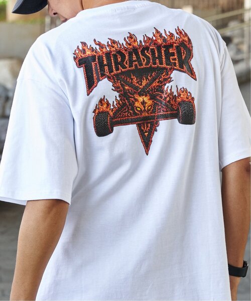 VENCEEXCHANGE(ヴァンスエクスチェンジ)の「THRASHER /スラッシャー 3DファブリックロゴTシャツ(Tシャツ/カットソー・メンズ・ブラック/ホワイト・LL/L/M)」の1枚目の写真