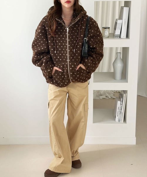 muet.（ミュエ）の「ハートドットボアブルゾン（ブルゾン・レディース・ブラウン/グレー・MEDIUM/LARGE）」の7枚目の写真