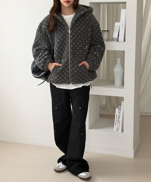 muet.（ミュエ）の「ハートドットボアブルゾン（ブルゾン・レディース・ブラウン/グレー・MEDIUM/LARGE）」の13枚目の写真
