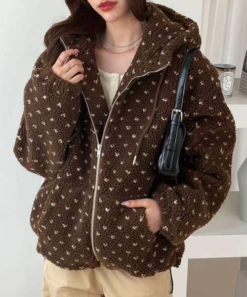 muet.（ミュエ）の「ハートドットボアブルゾン（ブルゾン・レディース・ブラウン/グレー・MEDIUM/LARGE）」の3枚目の写真