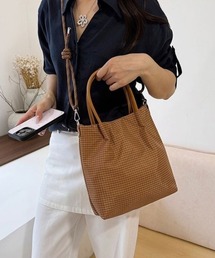 カジュアル＆オシャレ！チェック柄 2WAY トートバッグ（ショルダー紐付き）