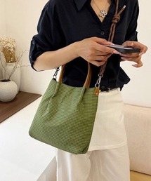 カジュアル＆オシャレ！チェック柄 2WAY トートバッグ（ショルダー紐付き）