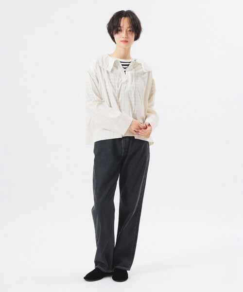 BEAMS BOY(ビームスボーイ)の「ドビー ストライプ スモック(シャツ/ブラウス・レディース・オフホワイト/ブラック・2/0/1)」の11枚目の写真