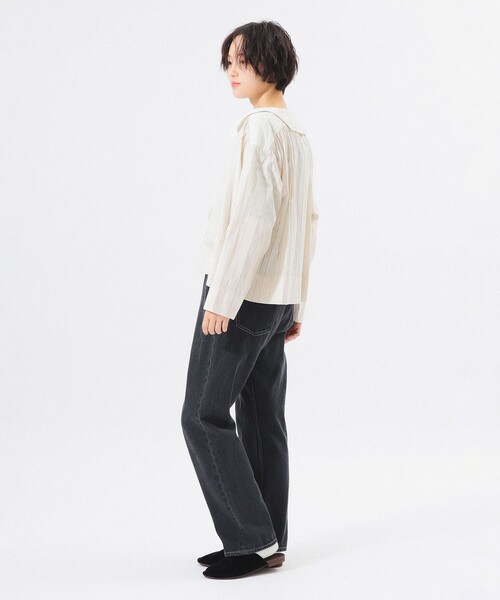 BEAMS BOY(ビームスボーイ)の「ドビー ストライプ スモック(シャツ/ブラウス・レディース・オフホワイト/ブラック・2/0/1)」の12枚目の写真