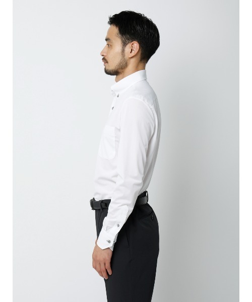 SUIT SQUARE(スーツスクエア)の「WEB限定/涼しい最高シャツ/ワイシャツ/ノンアイロンジャージー/ボタンダウン/FIT/ドレスシャツ(ビジネスシャツ・メンズ・ホワイト×ネイビー/ホワイト×グレー/ホワイト×ブラウン・S/M/L/LL/3L)」の8枚目の写真
