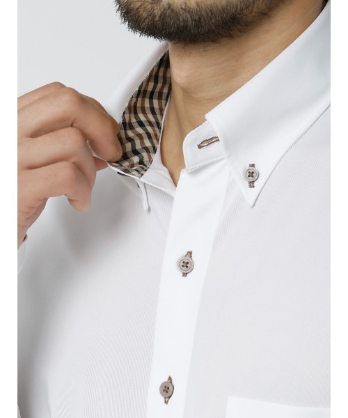 SUIT SQUARE(スーツスクエア)の「WEB限定/涼しい最高シャツ/ワイシャツ/ノンアイロンジャージー/ボタンダウン/FIT/ドレスシャツ(ビジネスシャツ・メンズ・ホワイト×ネイビー/ホワイト×グレー/ホワイト×ブラウン・S/M/L/LL/3L)」の11枚目の写真