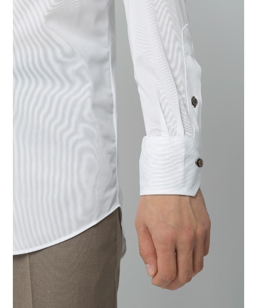 SUIT SQUARE(スーツスクエア)の「WEB限定/涼しい最高シャツ/ワイシャツ/ノンアイロンジャージー/ボタンダウン/FIT/ドレスシャツ(ビジネスシャツ・メンズ・ホワイト×ネイビー/ホワイト×グレー/ホワイト×ブラウン・S/M/L/LL/3L)」の12枚目の写真