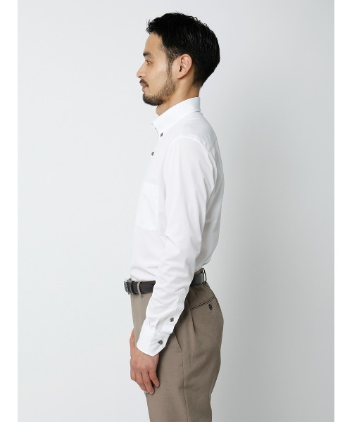 SUIT SQUARE(スーツスクエア)の「WEB限定/涼しい最高シャツ/ワイシャツ/ノンアイロンジャージー/ボタンダウン/FIT/ドレスシャツ(ビジネスシャツ・メンズ・ホワイト×ネイビー/ホワイト×グレー/ホワイト×ブラウン・S/M/L/LL/3L)」の19枚目の写真